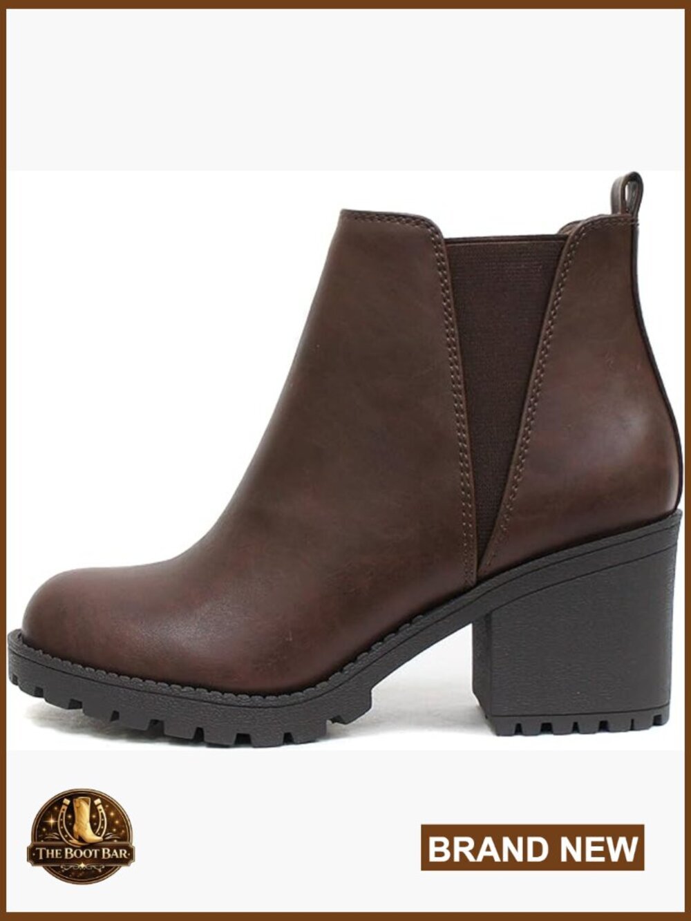 Women's Lug Sole Mid Heel Ankle Booties with Elastic Gore